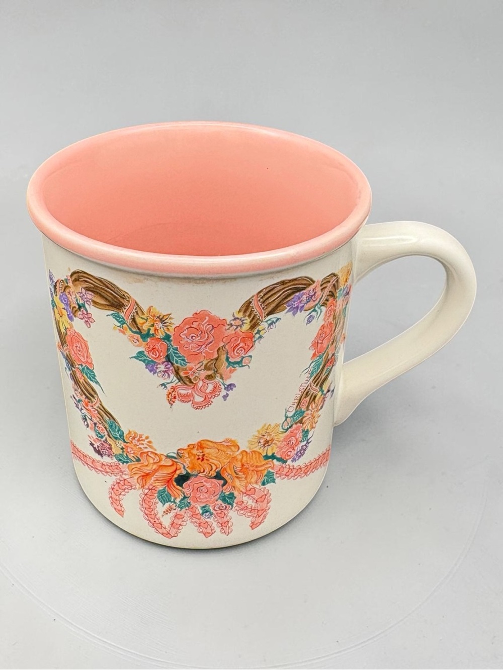 Vintage 1989 Chelsea Wreath Floral Heart Potpourri Press Coffee Mug Cup EUC